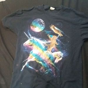 Fruit of the Loom Rainbow Cat and Unicorn Space Tee